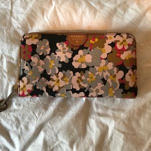 Floral Fossil Leather Wristlet / Wallet